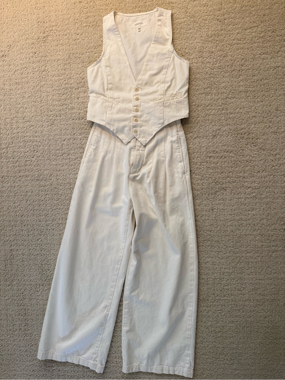 THE GREAT. Women's Cream Two-Piece Vest and Wide-Leg Pants Set